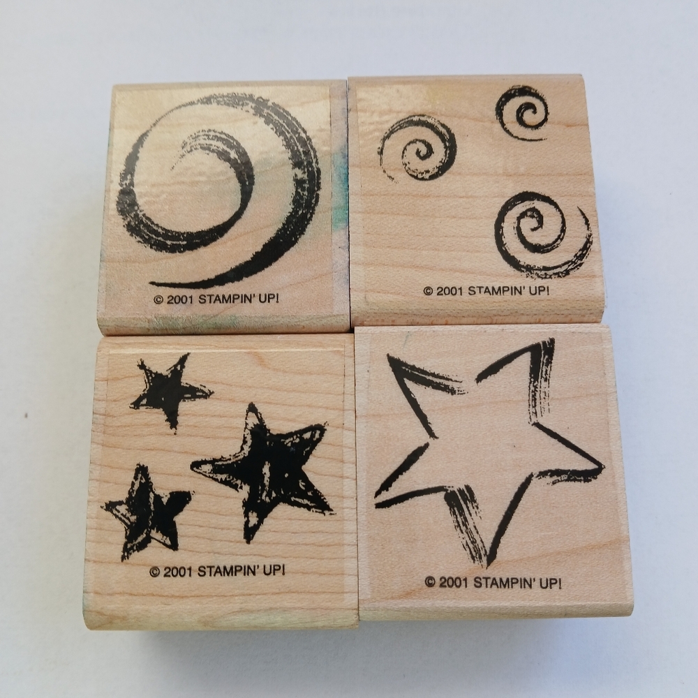 Stampin' Up! 2001 Stars & Swirls Set of 4 wooden rubber stamps craft